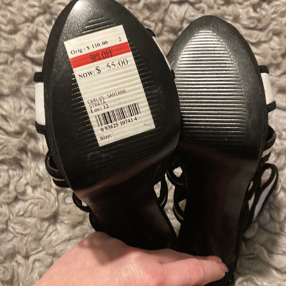 Carlos by Carlos Santana Black & White Cut Out High Heel Bootie Sandal - Picture 7 of 12